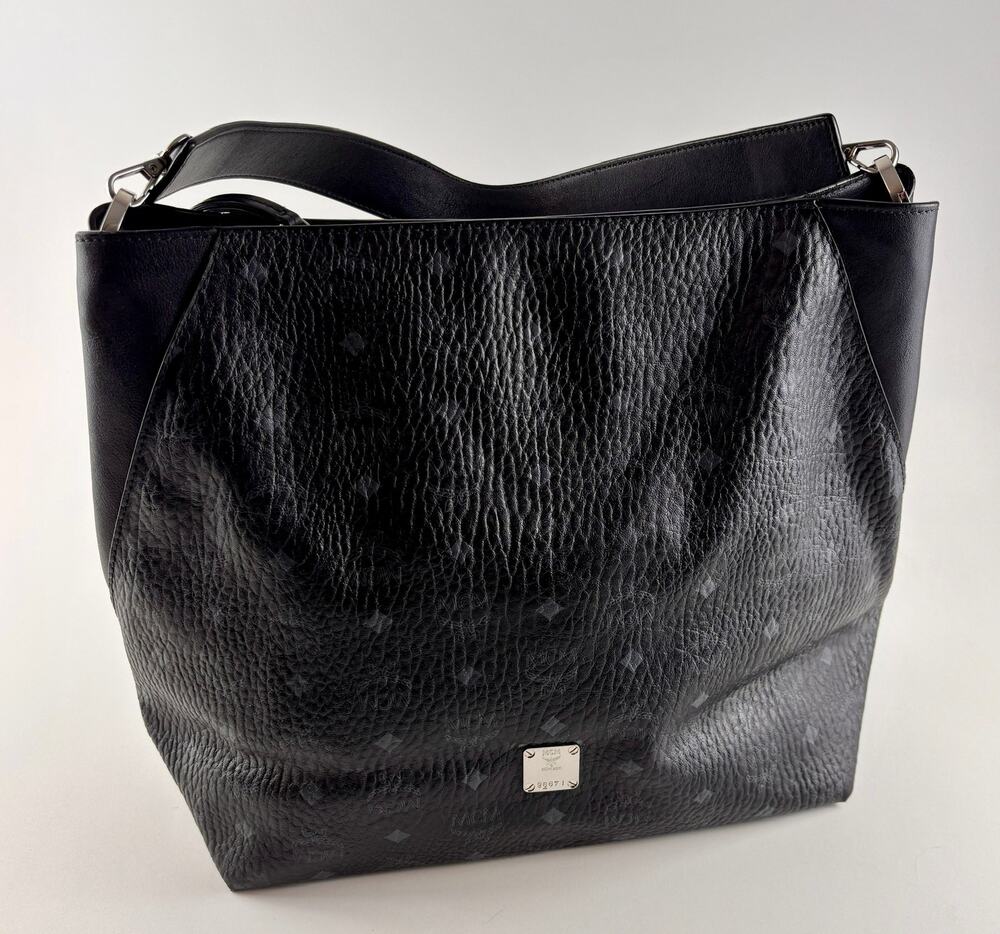 MCM Black Leather Large Tote Shoulder Bag Silver Hardware Dust Bag 17"